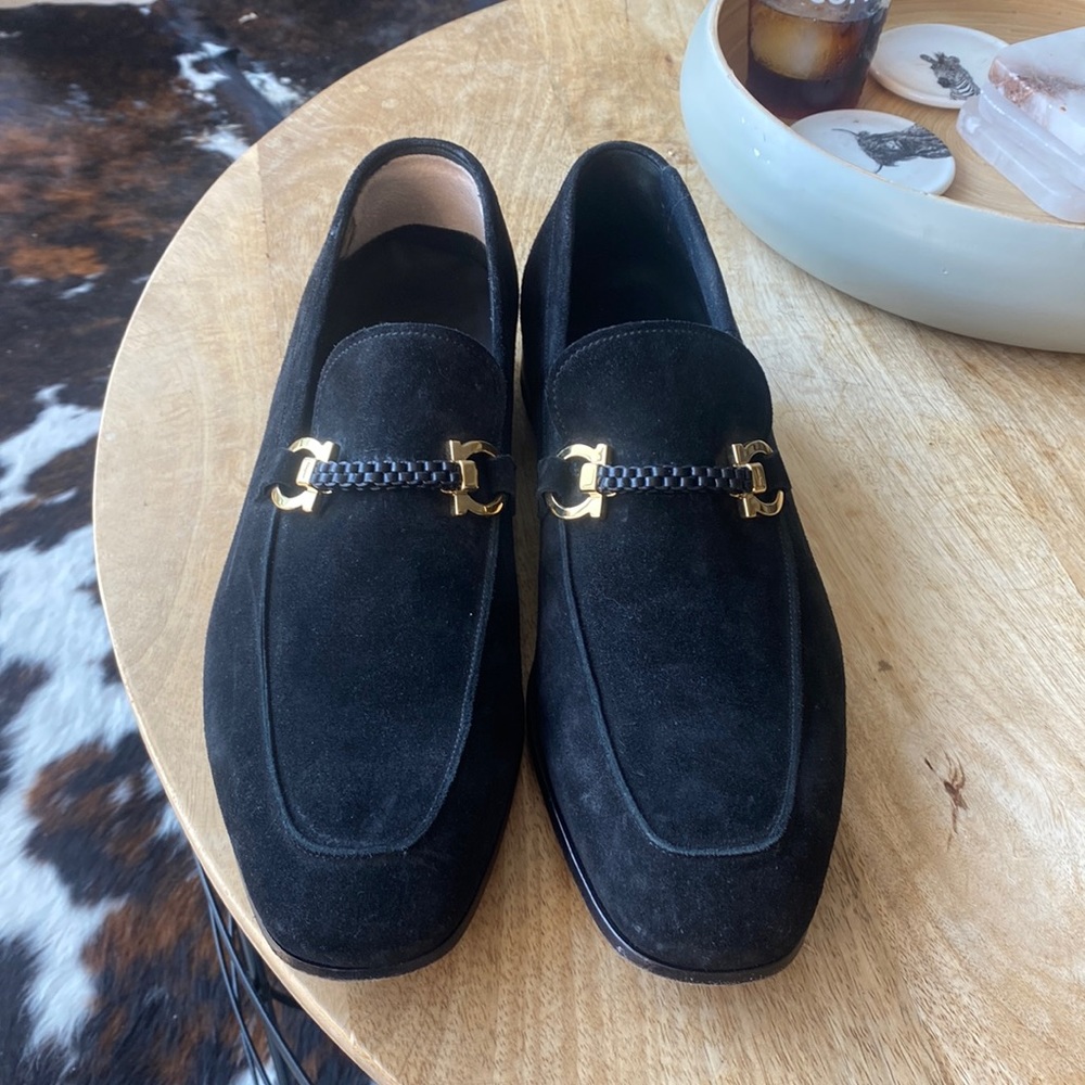 Mens Ferragamo Black Suede Bit Loafers